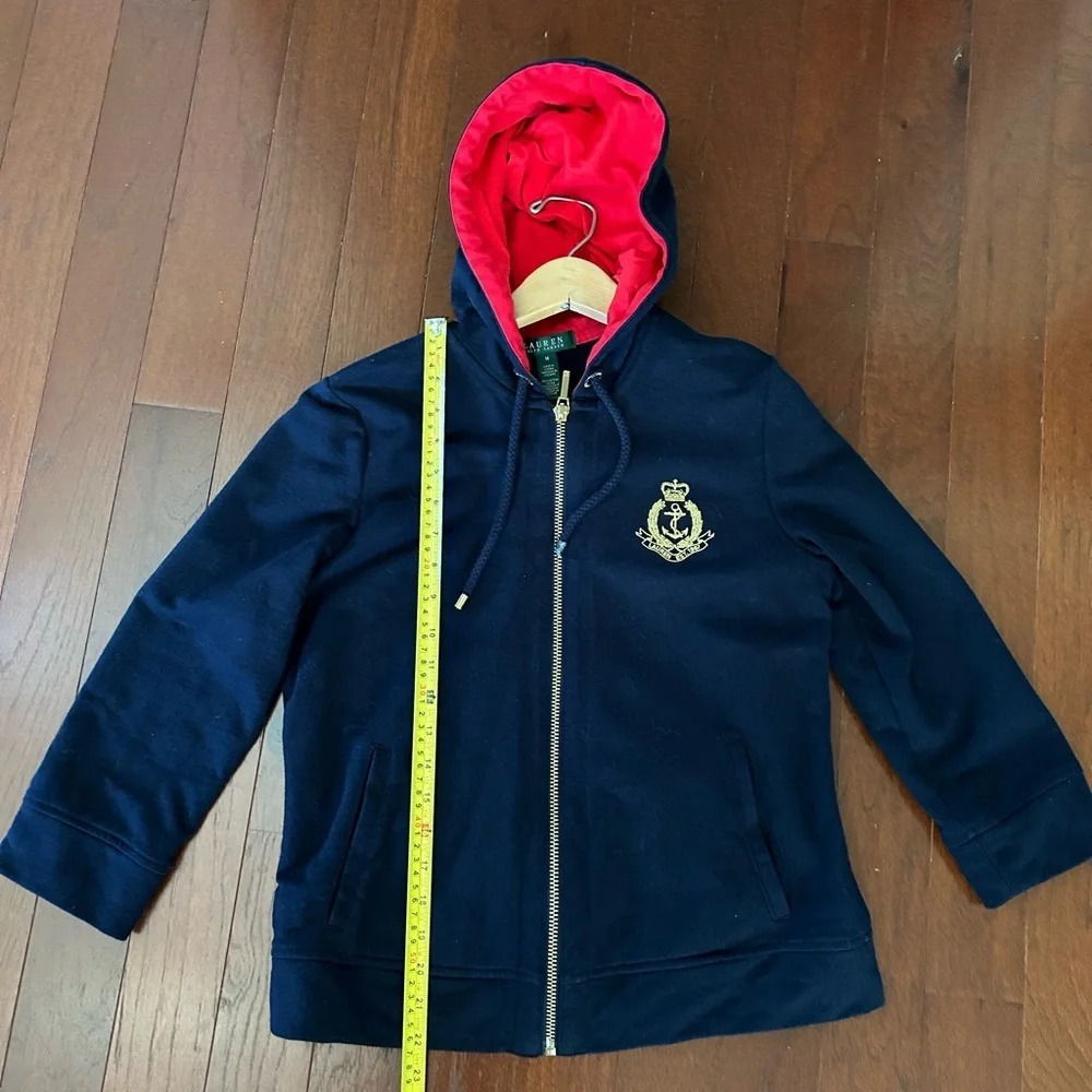 Lauren Ralph Lauren kids medium Zip Up Hoodie Sweater Jacket Blue Embroidered - Picture 8 of 8